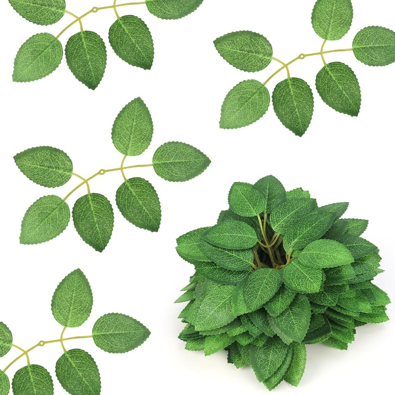 50-Piece Artificial Green Rose Leaves – Bulk Faux Greenery for DIY, Weddings, Birthdays, Bridal Showers, Centerpieces, and Home Décor